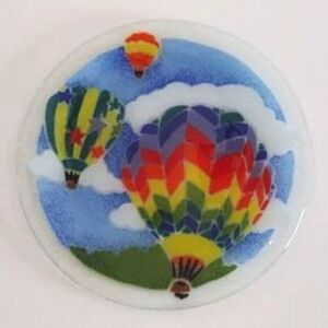 Peggy Karr Fused Glass Hot Air Balloon Round Plate 8"